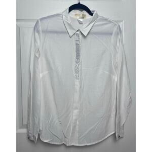 Alessa W. Collection Women's Rhinestone Collared White Hidden Buttons Size 10